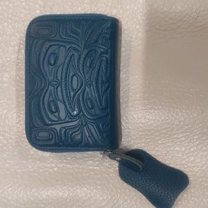 Leather Card Holder with Indigenous Art 'Bear&Frog' by Douglas Horne Sr.